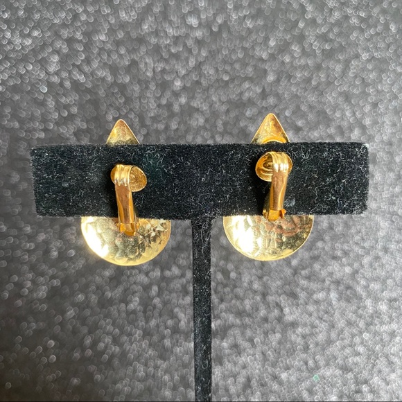 Vintage Gold Tone Hammered Drop Earrings - Picture 3 of 6